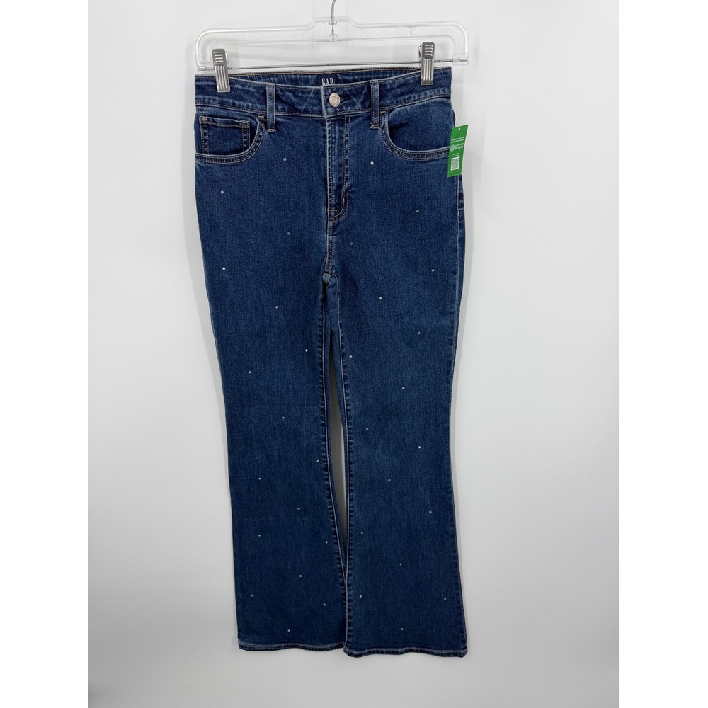 Gap Kids 70s Flare High Rise Jeans Kids 14 Blue Rhinestone Embellished Denim
